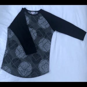 LuLaRoe Randy, grey, black, and white colors, Kaleidoscope/floral type pattern